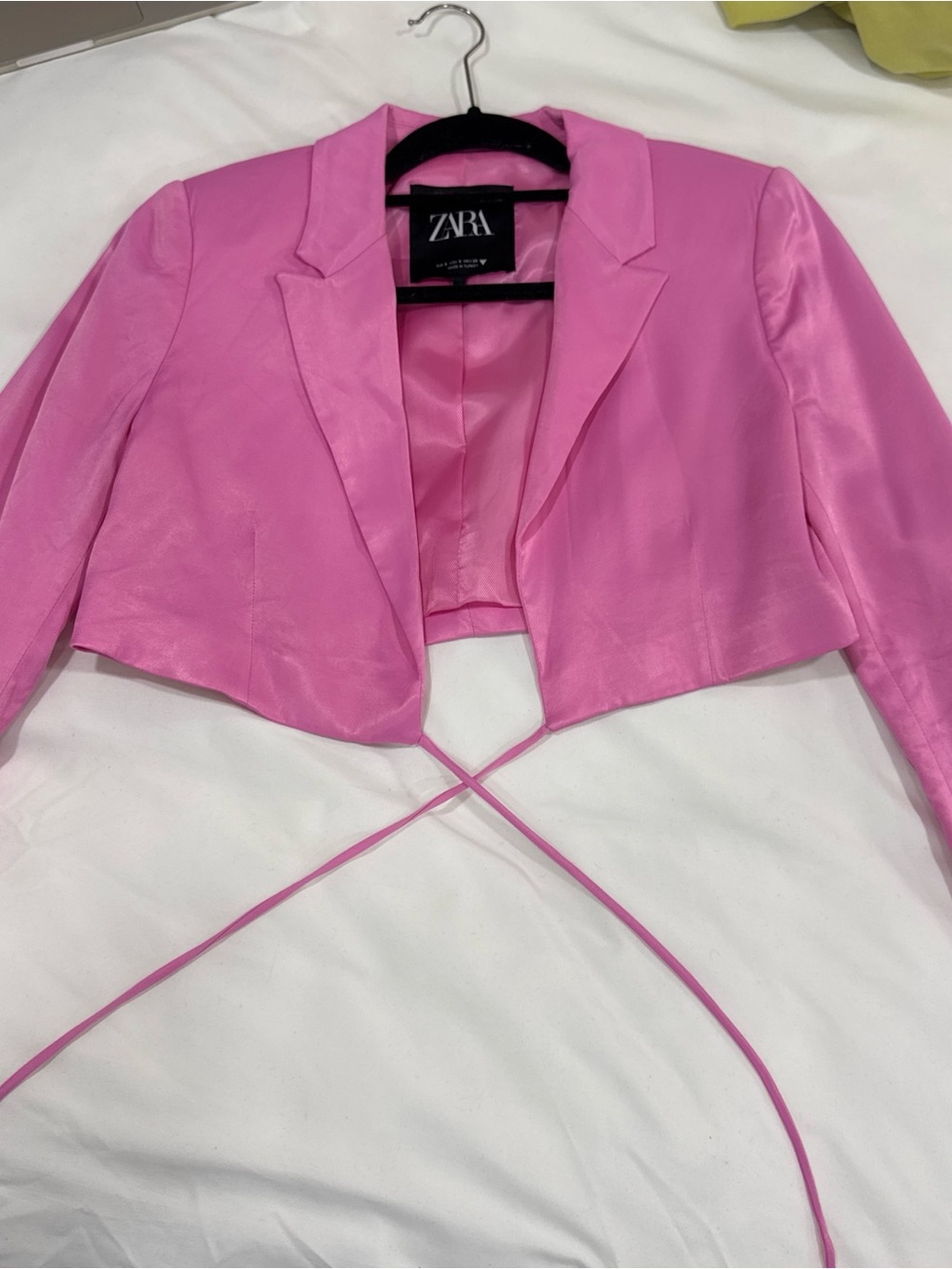 Zara Bright Pink Cropped Tie-Front Blazer